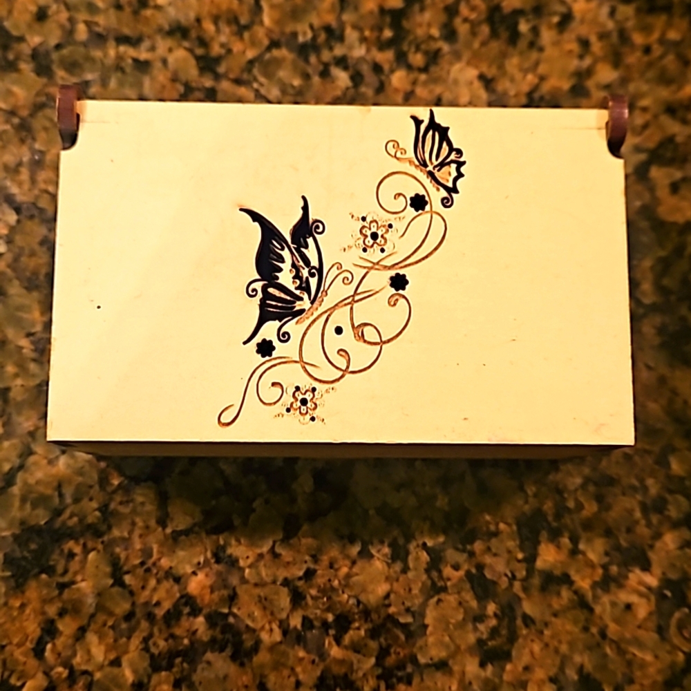 Wooden carved butterfly gift jewelry box